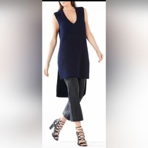 NWT BCBGMaxAzria Simonette High Low Navy Wool Blend Oversized Sweater Size XS